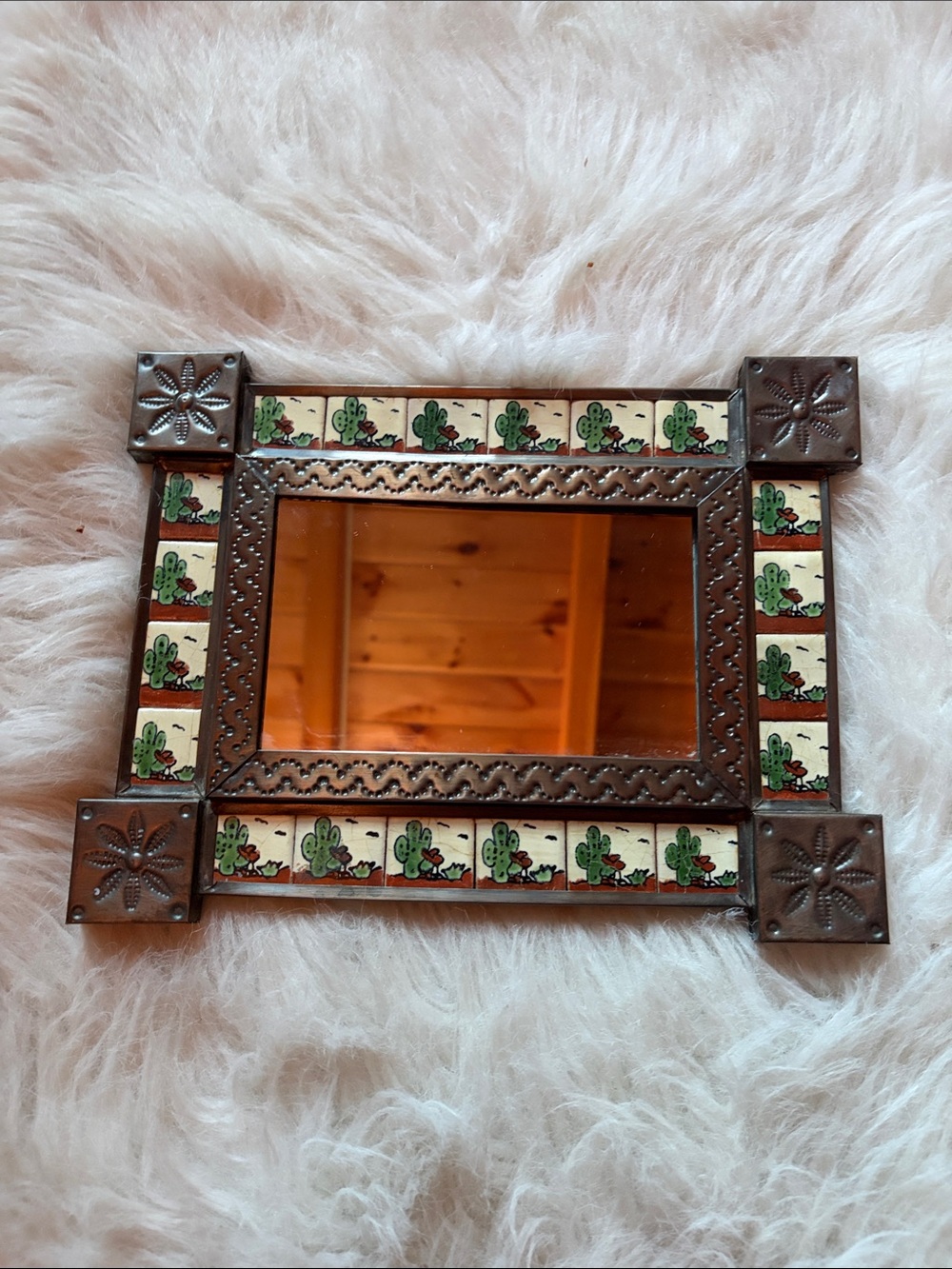 Decorative cactus Tile-Accented Wall Mirror